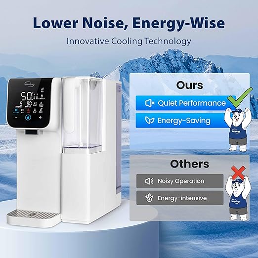 iSpring RCD100HCW Alkaline Hot & Cold Countertop Reverse Osmosis System, White, Remineralization RO Water Filter Dispenser, 9 Temperature & 6 Dispensing Volume Options, TDS & Filter Life Monitor
