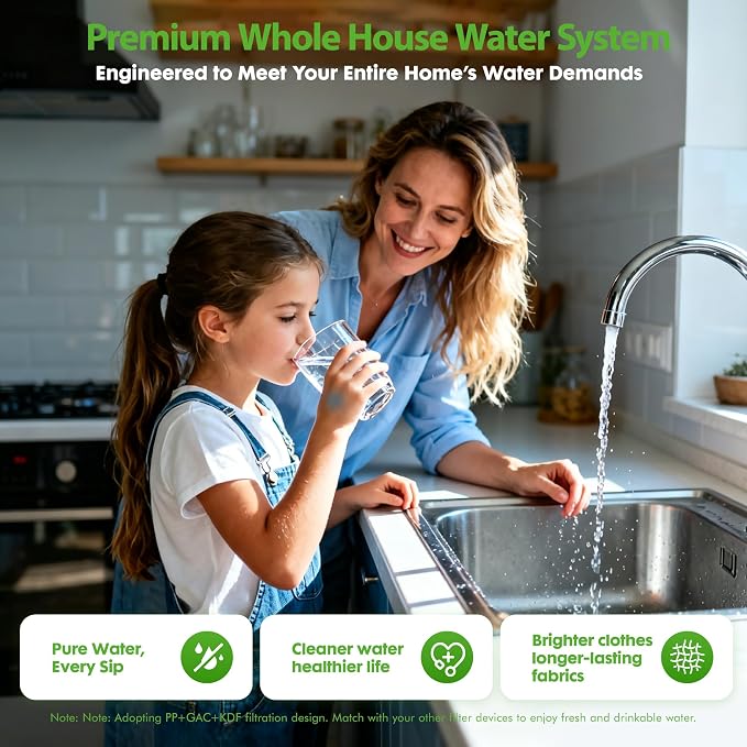 2 Stage Whole House Water Filter System with 3 Sets of Filters, 10"x2.5" | 3/4" Ports, Clear Housing, Highly Reduces Heavy Metal, Chlorine Odor, Taste, Rust, Sediment, 2 Valves, for Well & Tap Water