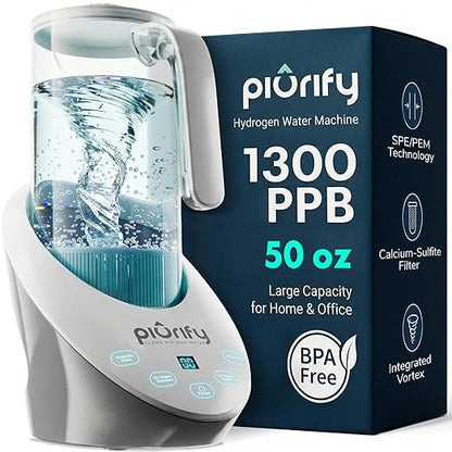 PIURIFY 3 in 1 Hydrogen Water Machine: Hydrogen Water Generator + Vortex Structured Water + Calcium Sulfite Filter | SPE/PEM Hydrogen Water Pitcher with Magnetic Water | BPA-Free Tritan | 50 OZ