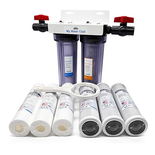 Dual Stage Whole House Water Purification System with Sediment and CTO Filters, with 3/4