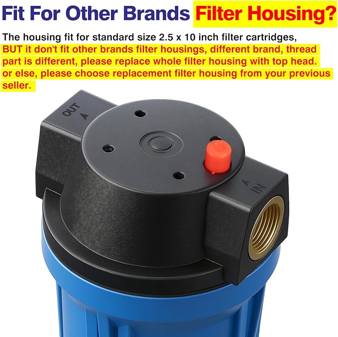 Geekpure 10 Inch Whole House Slim Water Filter Housing - 3/4"NPT Brass Port | with Air Relief Valve Fit for 2.5" x 10" Filters-Blue