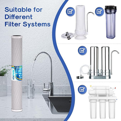 ICEPURE 1 Micron 20" x 2.5" Whole House CTO Carbon Sediment Water Filter Cartridge Compatible with C1-20, EP-20, HX-CB-25-2010, F3WCB32, Pack of 1