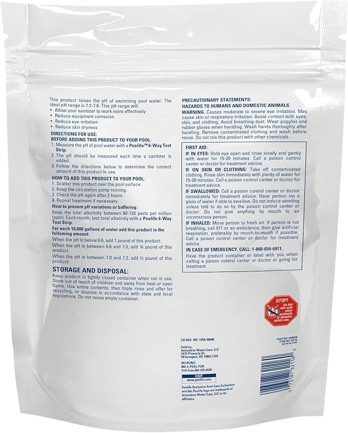 Poolife pH Plus for Swimming Pools & Spas - Professional Pool pH Balancer Raises pH & Alkalinity Fast - Prevents Calcium Scale & Eye Irritation - High Purity Granular Formula - 5lb