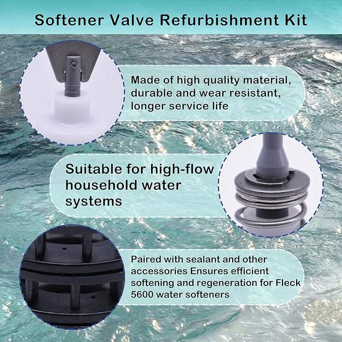 Softener Valve Refurbishment Kit Compatible with Fleck 5600,Includes Softener Main Piston 60102-00,Seals and Spacers 60125,Screws,Brine Piston 60032,And lower brine seal