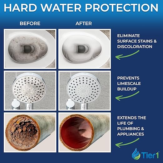 Tier1 Whole House Water Softener System 32000 Grain Capacity | Compact High Efficiency Design with Ceramic Control Valve | Preloaded 1 Cubic Foot Resin Tank | Home Filtration System for 3 to 4 Baths