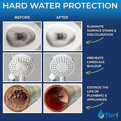 Tier1 Whole House Water Softener System 32000 Grain Capacity | Compact High Efficiency Design with Ceramic Control Valve | Preloaded 1 Cubic Foot Resin Tank | Home Filtration System for 3 to 4 Baths