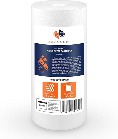 Aquaboon Whole House 1 Micron Water Filter 10 x 4.5 Against Sediment Water Filter Cartridge Replacement Compatible with DGD-5005, AP810, 4-Pack