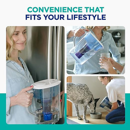 PUR Plus 7-Cup Water Filter Pitcher for Fridge, Cleaner, Great-tasting Water, Dishwasher Safe, Powerful Filtration, Change Light Indicator, LockFit Cap Design, White