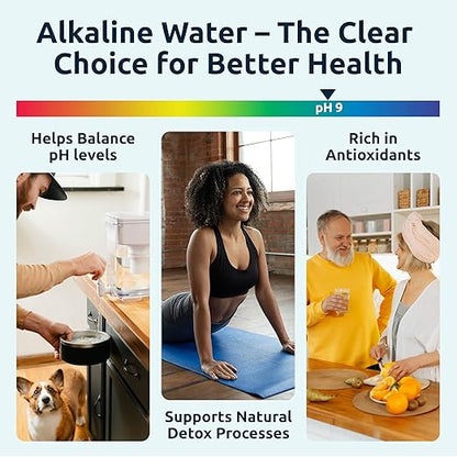 Invigorated Water pH Recharge Glass Alkaline Water Dispenser Filter System - Countertop Purifier Pitcher for Home and Office - High pH Pure Drinking Water Filtration - 36 Cups (Bamboo Marble Set)