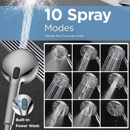 MakeFit Dual Filtered Shower Heads Combo, High Pressure Rain Shower Head with Handheld Spray Built-in Power Wash, Dual Handheld Shower Head for Hard Water, Remove Chlorine for Healthier Skin- Chrome
