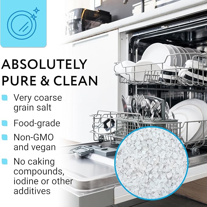Dishwasher Water Softener Salt 8.8 LB – Pure, Coarse Grain Salt for Bosch, Miele, Whirlpool, Thermador & More – Eliminates Limescale, Spots & Residue – Vegan, Made in USA