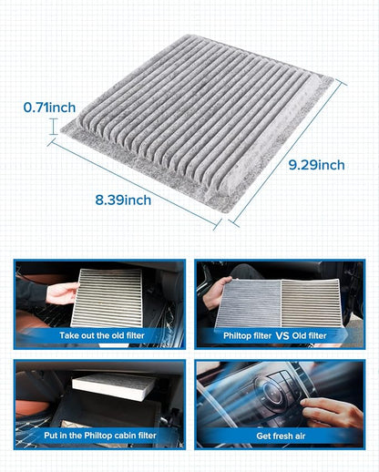 PHILTOP HEPA Cabin Air Filter w/Activated Carbon, Compatible with CF10138 Toyota Highlander 2001-2007, Lexus RX300 1999-2003, IS300 2001-2005, Carbon Filter Up Dust Pollen Odor