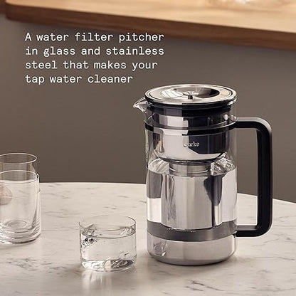 Aarke Purifier Large Glass Pitcher Bundle w/Steel Filter, BPA-Free, 3 Enriched + 1 Pure Granules, 2.8L Pitcher with 1.66L Filtration Capacity