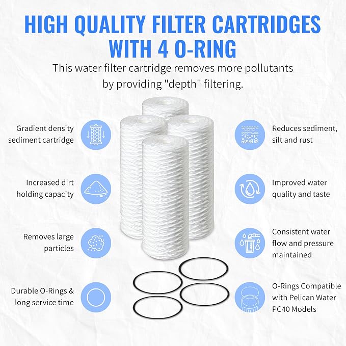 CFS Compatible with Pelican Water PC40 Whole House Filters – 5 Micron | Whole House String Wound Filter for 84637, WPX5BB97P, PC10, 355214-45, 355215-45, WP10BB97P, WP5BB97P