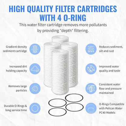 CFS Compatible with Pelican Water PC40 Whole House Filters – 5 Micron | Whole House String Wound Filter for 84637, WPX5BB97P, PC10, 355214-45, 355215-45, WP10BB97P, WP5BB97P