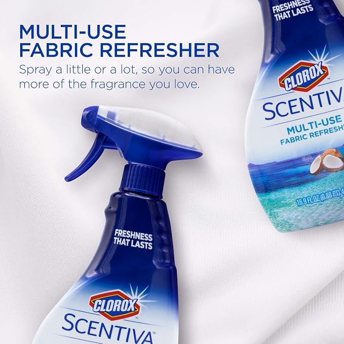 Clorox Scentiva Fabric Refresher Spray for Household Home Fabrics, Odor Refreshing Spray for Upholstery, Curtains, Bedding and Carpets, Pacific Breeze Coconut Scent, 16.9 Fl Oz (Pack of 2)