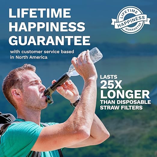 Survivor Filter Emergency Water Straw – USA-Tested – 0.05 Micron Filtration – Portable Outdoor Water Filter for Camping & Hiking - No Expiration