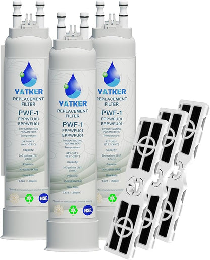 FPPWFU01 Water Filter Replacement for Frigidaire FPPWFU01 Water Filter, Compatible with PurePour PWF-1,EPPWF01 PureAdvantage PWF-1 and PureAir AF-2 FRGPAAF2 Air Filter Combo（3+3）