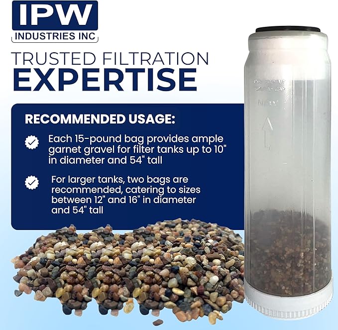 IPW Industries Inc - Water Softener Gravel - Garnet Filter Bed Media for Filter Tanks, Water Conditioners, Water Softeners and Backwashing (15 lbs)