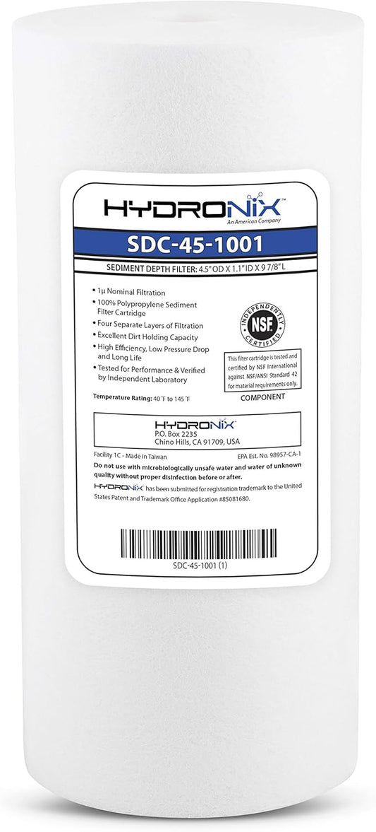 Hydronix SDC-45-1001 Whole House or Commercial NSF Polypropylene Sediment Water Filter Cartridge 4.5" x 10" - 1 Micron
