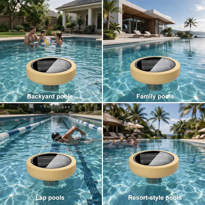 Solar Pool Ionizer for Above Ground, Solar Powered Floating Copper Purifier, Reduce Chlorine 85%, Up to 45,000 Gallons, Swimming Pools Water Cleaner for In-ground Pools and Spas (Yellow)