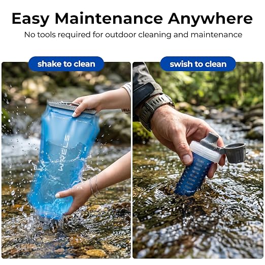 WRELS Gravity Water Filter 3L,Camping Water Filtration System with Purifier 0.1 Micron Hollow Fiber Filter for Camping, Backpacking & Travel BPA-Free