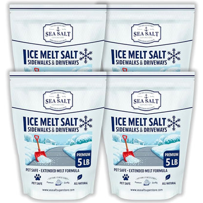 Sea Salt Natural Ice & Snow Melt - Pet & Kid Safe Safety Deicing Salt - 20 LBS Bag Covers 5000 SQ FT - No Chemicals - 100% Natural - Pacific Northwest - Waterproof Pouch