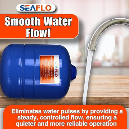 SEAFLO 2 Gallon Pre-Pressurized Accumulator Expansion Tank – Reduces Pump Cycling, Smooth Water Flow, 87 PSI, 3/4" MNPT, Compact Design for RV, Marine, Boat & Off-Grid Systems – 4-Year Warranty