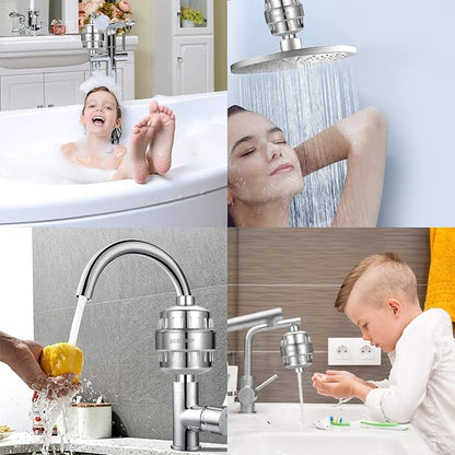 Shower Filter for Hard Water, Built in Replaceable 15 Stage Shower Head Filter Cartridge Universal Transform Itching Eczema & Acne into Glowing Hair Nails & Skin Fast- Chrome