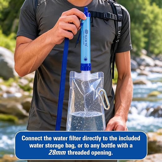 Portable Water Filter Straw Kit, 0.01 Mmicron Reusable Water Filtration, 5-in-1 Survival Gear for Camping, Hiking, Emergency, 1 Pack