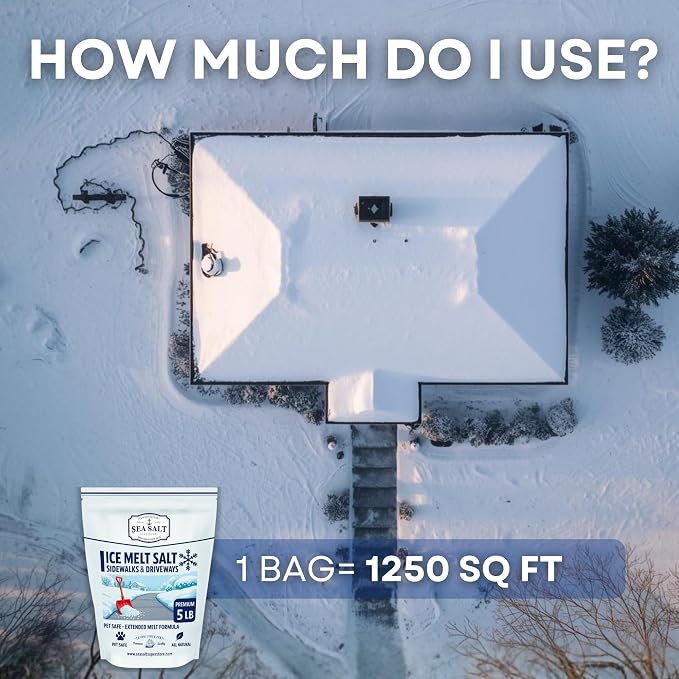 Sea Salt Natural Ice & Snow Melt - Pet & Kid Safe Safety Deicing Salt - 20 LBS Bag Covers 5000 SQ FT - No Chemicals - 100% Natural - Pacific Northwest - Waterproof Pouch