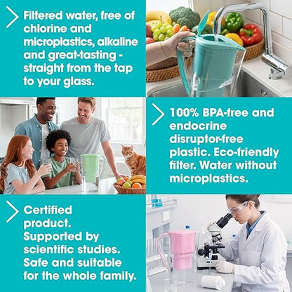 Alkanatur Alkaline Hydrogen Water Filter Pitcher - Removes Fluoride, Chlorine, Microplastics, PFAs, Lead - Activated Coconut Carbon + Clinoptilolite Zeolite, Ionizer, pH 9.5, Adds Magnesium
