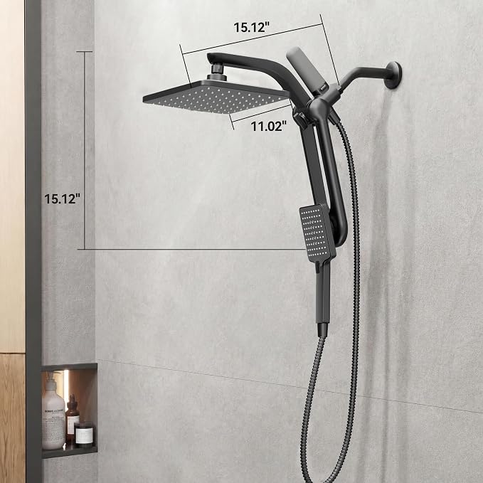 Dual Filtered Rainfall Handheld Shower Head Spray Combo, DAKINGS 7-Mode Shower Head With Handheld Spray Combination, Upgraded 11" High Flow Rain Handheld Spray Combo With Fixed Showerhead, Matte Black