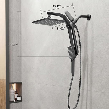 Dual Filtered Rainfall Handheld Shower Head Spray Combo, DAKINGS 7-Mode Shower Head With Handheld Spray Combination, Upgraded 11" High Flow Rain Handheld Spray Combo With Fixed Showerhead, Matte Black