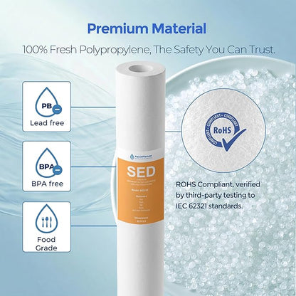 5 Micron 20" x 2.5" Whole House PP Sediment Water Filter Replacement Cartridge Compatible with All Standard 20-Inch RO Units & Well Water Filters, 6Pack