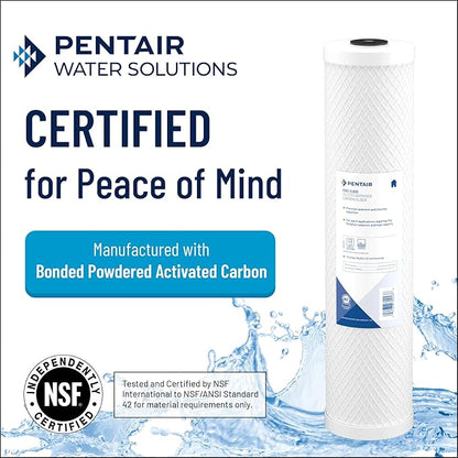 Pentair Pentek CBC-10 Carbon Water Filter, 10-Inch, Under Sink Carbon Block Replacement Cartridge with Bonded Powdered Activated Carbon (PAC) Filter, 10" x 2.5", 0.5 Micron, Pack of 12