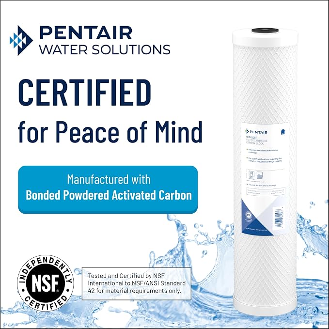 Pentair Pentek CBC-10 Under-the-Counter Carbon_Water Filter, 10-Inch, Carbon Block Cartridge with Bonded Powered Activated Carbon (PAC) Filter, 2.5” x 10”, 0.5 Micron (Pack of 12)