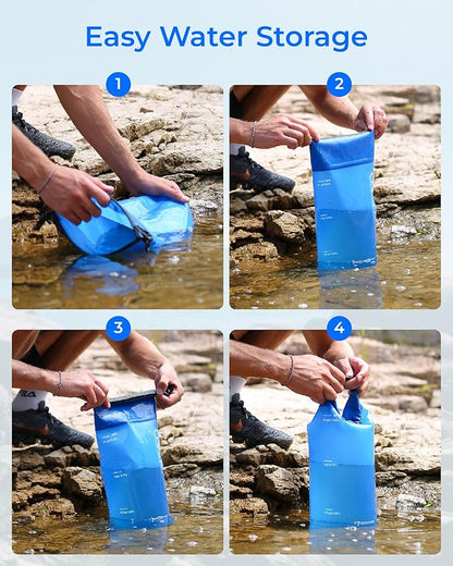 Waterdrop Gravity Water Bag for Camping, Travel, Backpacking, Hiking and Emergency, Compatible with Water Filter Straw, Flex Foldable, 1.5 Gal Bag