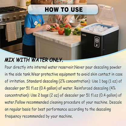 xcivi Ice Maker Descaling Powder Compatible with GE Profile Opal 2.0 Ultra Nugget Ice Maker, Citric Acid Descaling Powder Removes Mineral Deposits and Scale Build-up, Individually Packed (12)