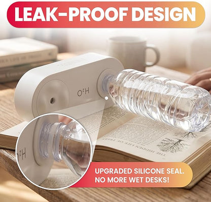 HASHI 2000mAh Wireless & Corded Portable Water Bottle Humidifier, USB-C Rechargeable Personal Mini Humidifier with Night Light, Leak-Proof Ultrasonic Cool Mist Maker for Travel, Office, and Car