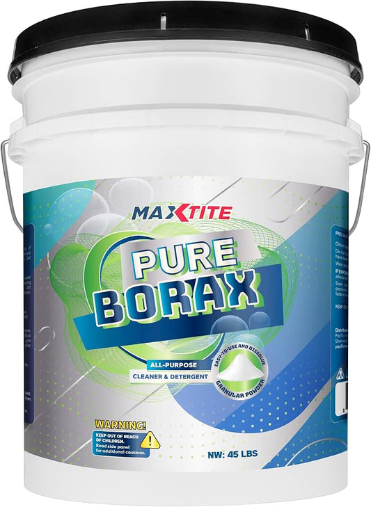 MAXTITE Pure Borax (45 lbs) - Multipurpose Cleaning, Brightening and Freshening Powder for Surfaces, Laundry, Grime and More - Resealable Container - Made in USA