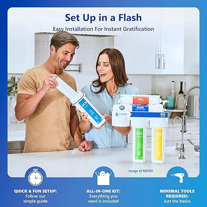 Express Water RO5DX Reverse Osmosis Filtration NSF Certified 5 Stage RO System with Faucet and Tank – Under Sink Water Plus 4 Filters – 50 GPD, 14 x 17 x 5, White