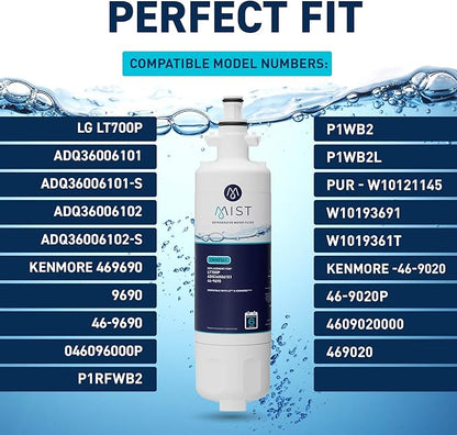 Mist ADQ36006101 Refrigerator Water Filter Replacement for LG LT700P, ADQ36006102, Kenmore 469690, Fridge LFX25978SB – NSF 42 Certified – 3 Pack