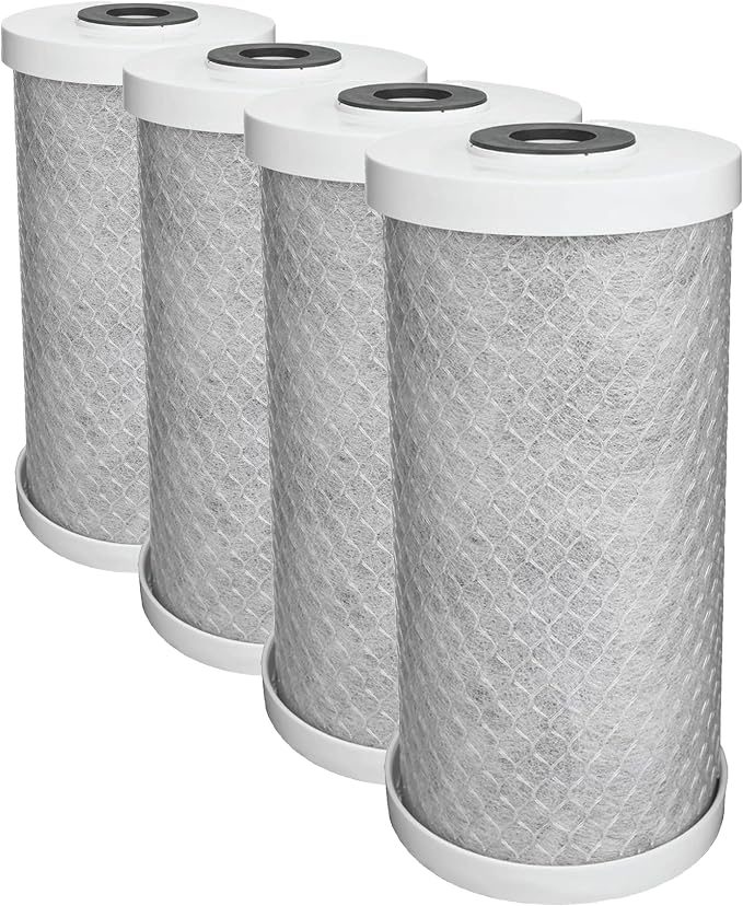 EcoPure EPW4C Carbon Block Whole Home Replacement Water Filter-Universal Fits Most Major Brand Systems, 1 Count (Pack of 4), Gray/White