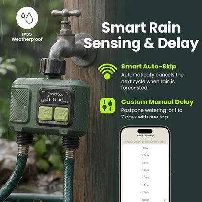 WiFi Water Timer Smart Irrigation Controller with Gateway | 984ft RF range, 8-month battery life, weather delay, OTA updates, AES-128 security, and supports up to 64 devices