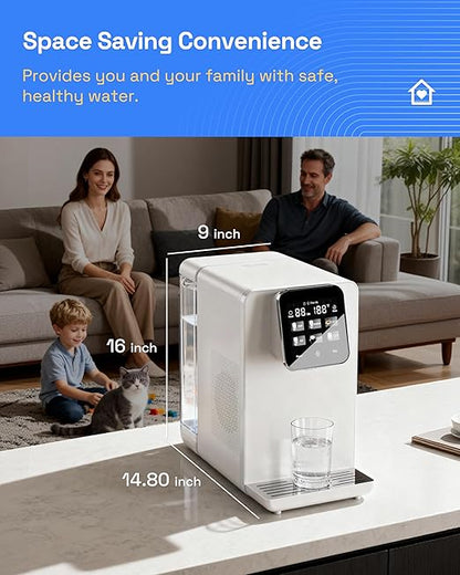 HBN Hot & Cold Countertop Reverse Osmosis Water Filter System, 6 Temp Options, Dual Filters PAC+ROC, Touch Control, for Home Kitchen or Office Use