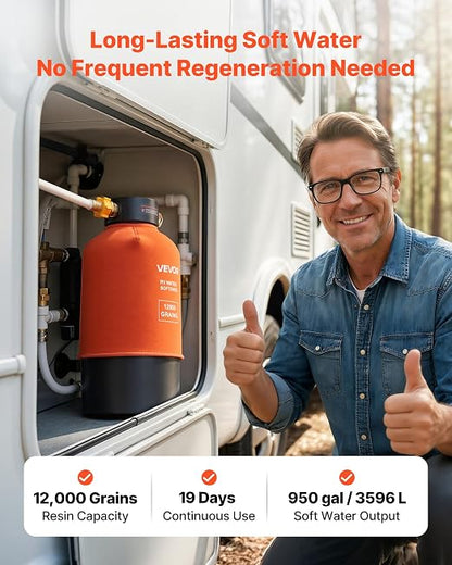 VEVOR RV Water Softener, 12,000 Grain, Portable Water Softener System with NPT 3/4" Fittings, Food-Grade Resin, Quick Connect, Convenient for RVs, Trailers, Boats, Mobile Car Washing, Pressure Washing
