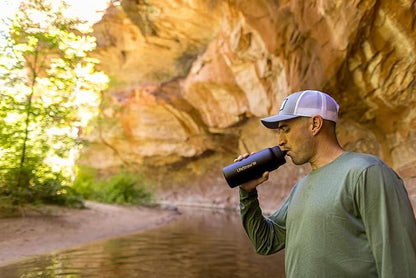 LifeStraw Go Series — Insulated Stainless Steel Water Filter Bottle for Travel and Everyday Use Removes Bacteria, Parasites and Microplastics, Improves Taste, 24oz Nordic Noir