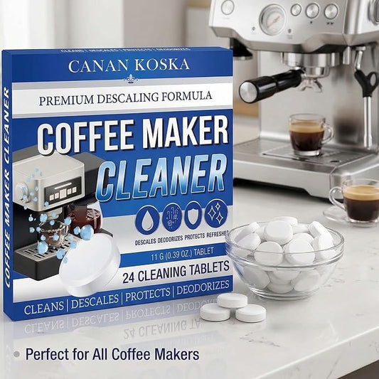 Coffee Machine Descaler Tablets 24 Count – Universal Coffee Maker Cleaner – Removes Limescale, Improves Taste & Performance – Compatible with Most Machines
