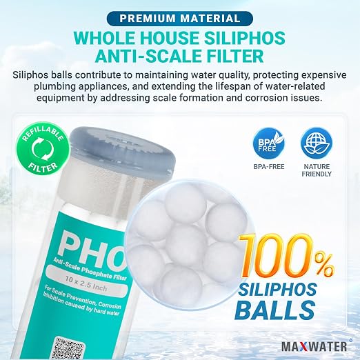 10" inch 1 Stage Whole House Standard Anti-Scale Water Filter System, Clear Housing w/Phosphate Anti-Scale Water Filter, Good for Well Water/Boiler Water (1 Stage Anti Scale)